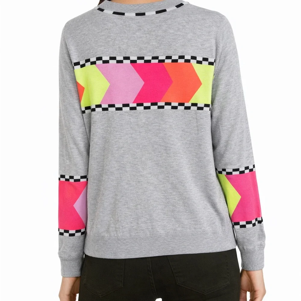 Wispr By Brodie Bright Chevron Gray Cotton Silk Blend Pullover Sweater Large